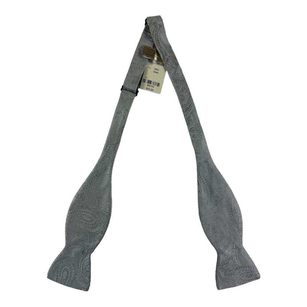 Paul Stuart Silver Paisley Print Pure Silk Mens Bowtie 95$ NWT‎
